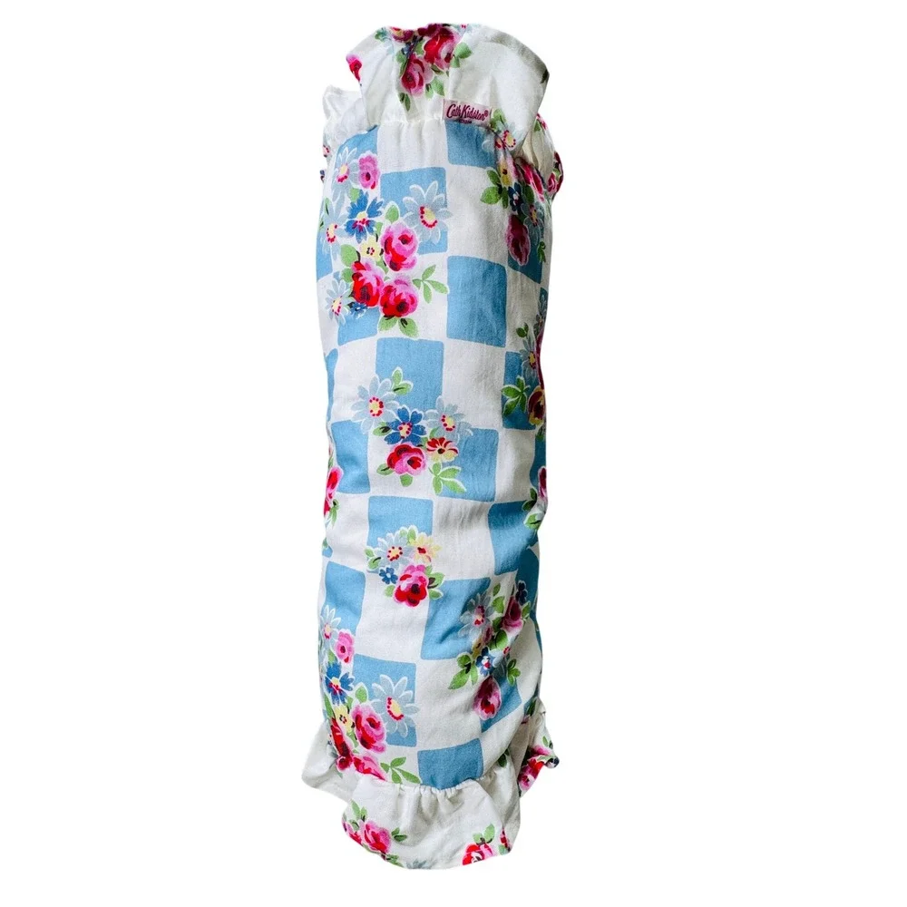 Cath Kidston London Blue Gingham Rose Floral Ruffle Bolster Pillow Cottagecore